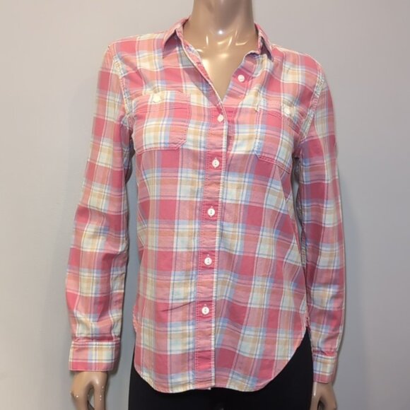 Levi's Boyfriend Fit Plaid Shirt Casual Button Front Pink Cotton Long Sleeve Top - Picture 13 of 13